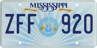 MS license plate ZFF920