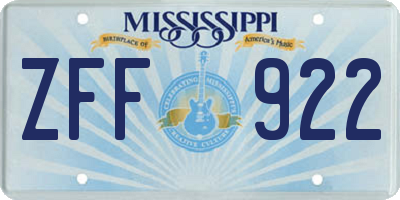 MS license plate ZFF922