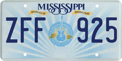 MS license plate ZFF925