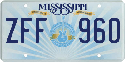MS license plate ZFF960