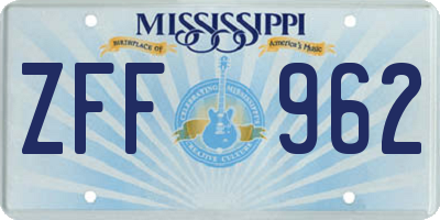 MS license plate ZFF962
