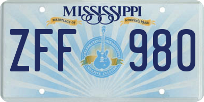 MS license plate ZFF980