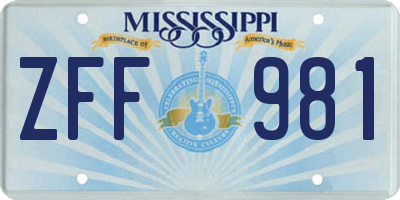 MS license plate ZFF981