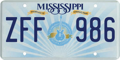 MS license plate ZFF986