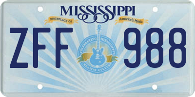 MS license plate ZFF988