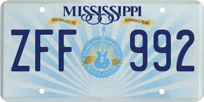 MS license plate ZFF992