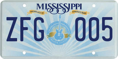 MS license plate ZFG005
