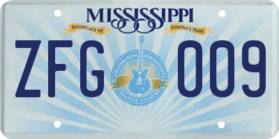 MS license plate ZFG009