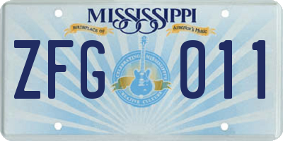 MS license plate ZFG011