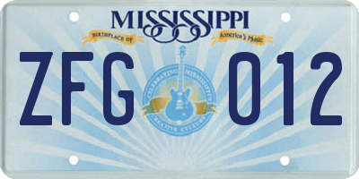 MS license plate ZFG012