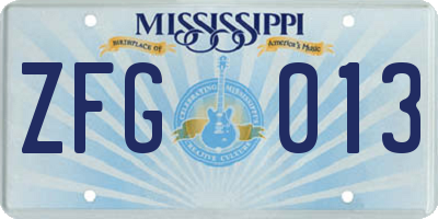 MS license plate ZFG013