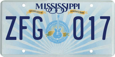 MS license plate ZFG017