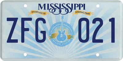 MS license plate ZFG021