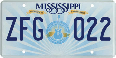 MS license plate ZFG022