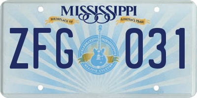 MS license plate ZFG031