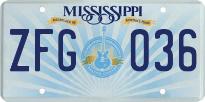 MS license plate ZFG036