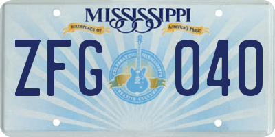MS license plate ZFG040