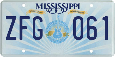 MS license plate ZFG061
