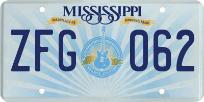 MS license plate ZFG062