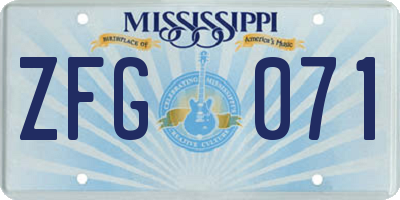 MS license plate ZFG071