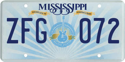 MS license plate ZFG072