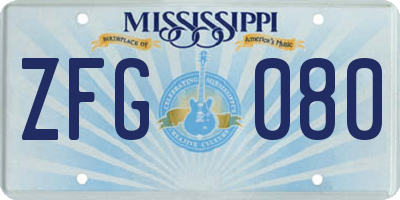 MS license plate ZFG080