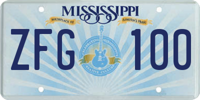 MS license plate ZFG100