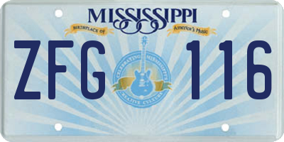 MS license plate ZFG116
