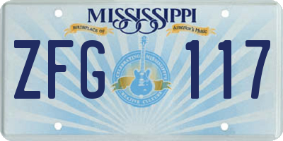 MS license plate ZFG117