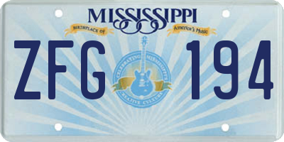 MS license plate ZFG194