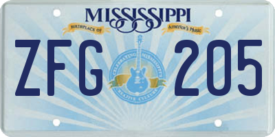MS license plate ZFG205