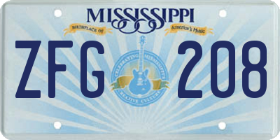 MS license plate ZFG208
