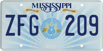 MS license plate ZFG209