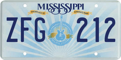 MS license plate ZFG212