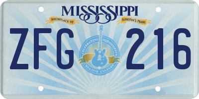 MS license plate ZFG216