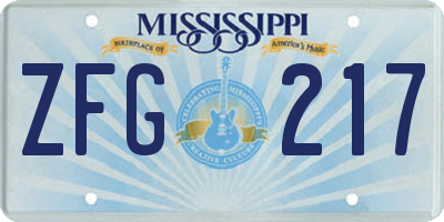 MS license plate ZFG217