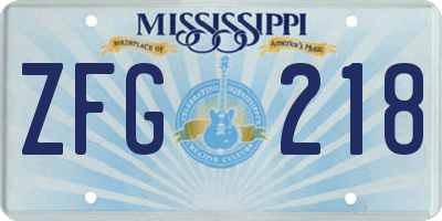 MS license plate ZFG218