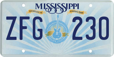 MS license plate ZFG230