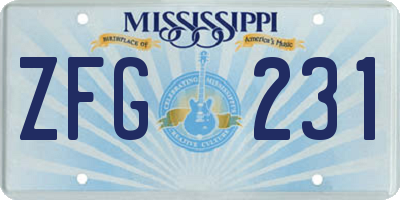 MS license plate ZFG231