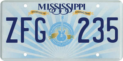 MS license plate ZFG235