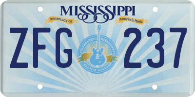 MS license plate ZFG237