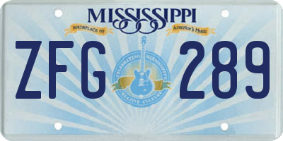 MS license plate ZFG289
