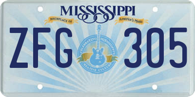 MS license plate ZFG305
