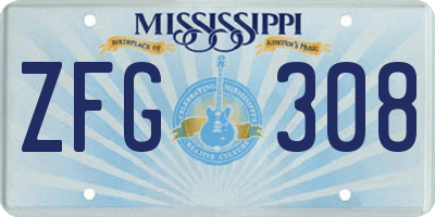 MS license plate ZFG308