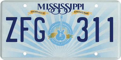 MS license plate ZFG311
