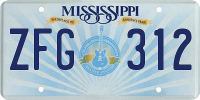 MS license plate ZFG312