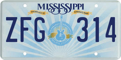 MS license plate ZFG314