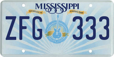 MS license plate ZFG333