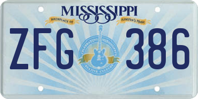 MS license plate ZFG386