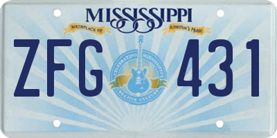 MS license plate ZFG431